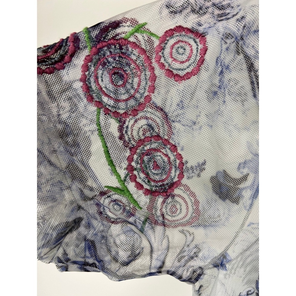 Biya Johnny Was Embroidered Mesh Floral Maxi Dress Blue White Large - Picture 10 of 16